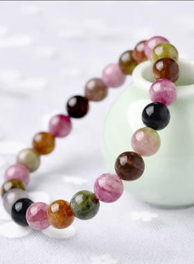 老矿料天然彩碧玺手链