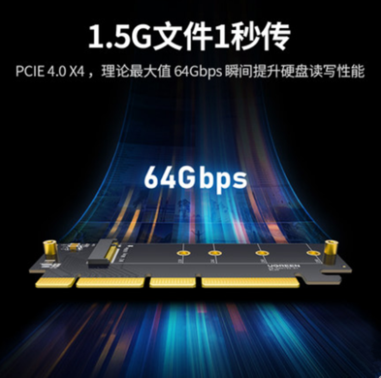 绿联CM465pcie转nvme m2电脑扩展卡m.2固态硬盘转接卡盘位x4/8/16 - 图0