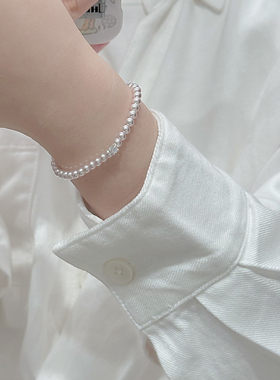 猫蛰S925银单钻曼塔玫瑰珍珠手链