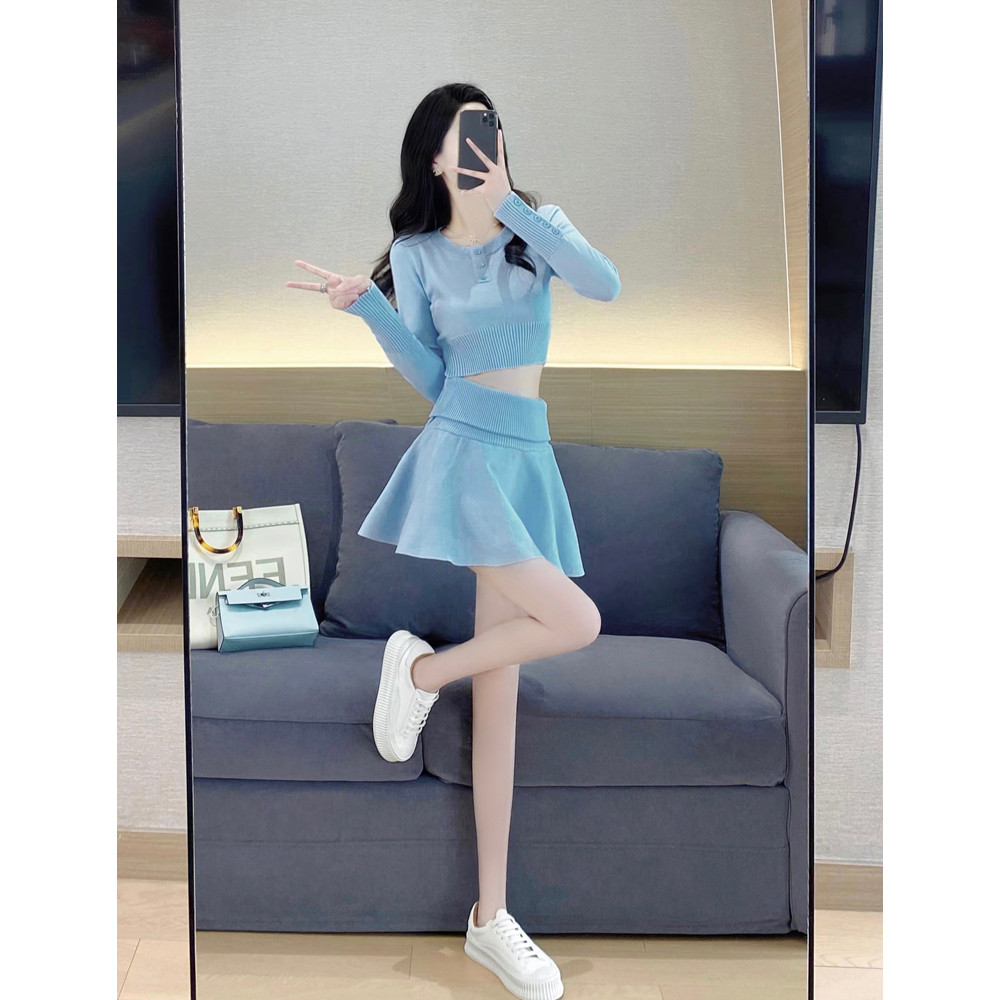 针织套装女两件套2024春秋新款气质纯欲甜美修身显瘦学院风a字裙,淘宝优惠券,粉丝福利购,淘宝优惠卷