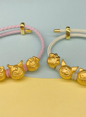 沙金三丽鸥系列kitty猫转运珠仿黄金美乐蒂玉桂狗手链串珠镀24k