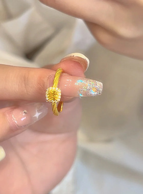小方糖戒指超闪黄水晶黄钻麻花戒指仿黄金可调节指环送女友镶钻