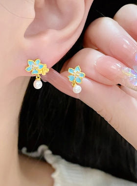 炽热梵高杏花沙金珐琅转运珠仿黄金项链吊坠珍珠滴溜戒指女手饰品