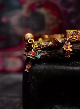 烧蓝平安铃铛吊坠女珐琅黄金色铜钱金铃挂坠项链女款配饰