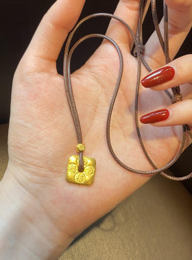 中式轻奢福禄寿喜黄金色项链沙金小方块吊坠首饰diy配件饰品