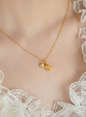 晴天乐园沙金花朵爱心小熊吊坠童趣白色小提溜项坠DIY配件