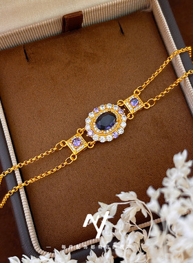 紫色魔法系女士高级感宴会轻奢沙金吸睛闪耀双线薰衣草紫锆石手链