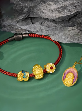 沙金Charme宝贝祥瑞祝福六字真言莲花转运珠仿黄金色串珠隔珠饰品