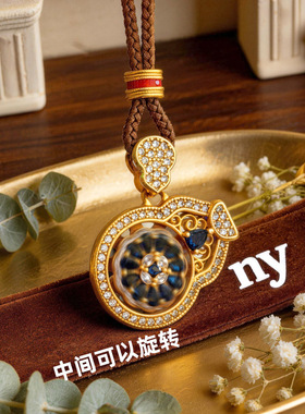 古法金点钻花窗可转动葫芦吊坠项链沙金新中式花丝镀金毛衣链