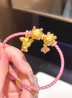 沙金仙女兔吊坠萌宠小兔子项链仿黄金色蝴蝶结生肖兔转运珠