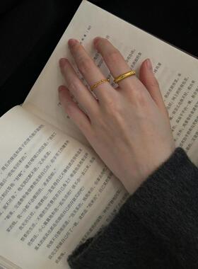 新款轻奢复古永夜星河链条黄金色戒指拉丝沙金素指环送礼女