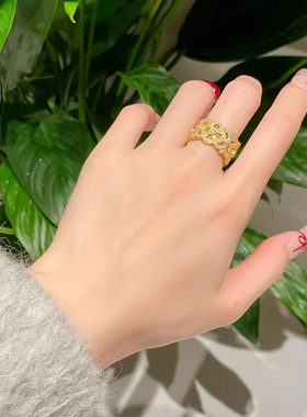 强保色沙金点钻十字金刚杵戒指镶嵌皓石精致如意指环配饰女食指戒
