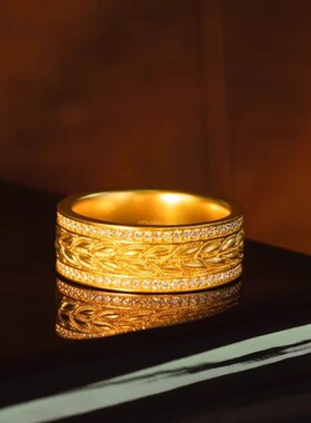 沙金麦穗镶指编织食指戒财源滚滚指环镀24k仿黄金色配件饰品
