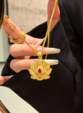 仿金可开合点钻拉丝花开见佛莲花沙金吊坠日常穿搭毛衣链送礼
