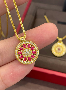 保色沙金太阳花玫瑰花窗锁骨链柠檬片红宝石钻石款项链吊坠女配饰