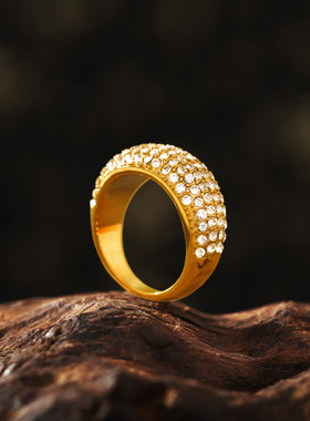 沙金满钻繁星戒指满天星镶嵌款圈戒指古法黄金色（钻石宽边款）