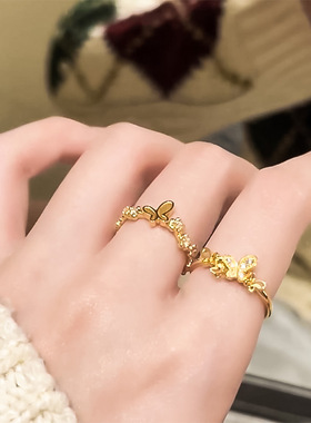 沙金轻奢小巧新款甜美蝴蝶仙女钻石戒指潮流百搭饰品指环高级感