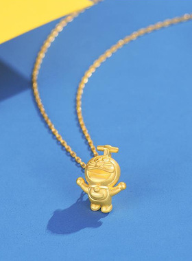 沙金哆啦A梦系列竹蜻蜓黄金色挂坠送礼转运珠3D沙金吊坠不含链