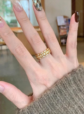 2025年新款新中式钱多多沙金戒指铜钱币招财镶钻爆闪指环饰品