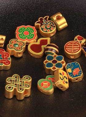 沙金古法烧蓝系列葫芦祥云荷花莲花四叶草福字桶珠转运珠配件