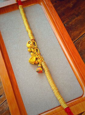 保色观音金硕果累累钱串子盘缠手链藏式编绳黄金色金坨坨印章手绳