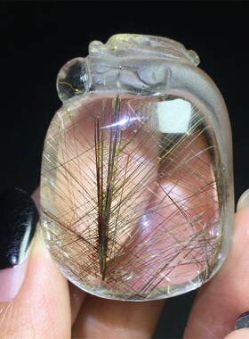 天然男女同款金发晶原石貔貅吊坠