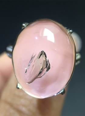 天然白水晶流动水胆流沙活口戒指