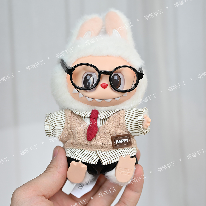 Labubu娃衣棒球服搪胶盲盒15cm拉布布衣服牛仔外套皮裤套装着替17-图2