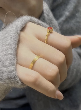 5D爆闪亮面猫眼石戒指女仿黄金色