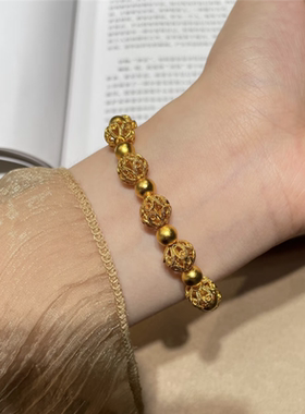 沙金镂空花丝绣球手串女弹力绳