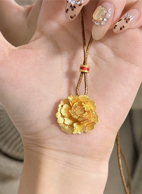 东风韵味立体牡丹花吊坠毛衣链女