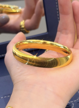 黄金色爆闪宽版轮胎猫眼手镯女