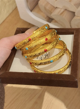 金店同款重工宫廷风花丝珐琅皇后手镯女沙金国潮中式鎏金闭口手环