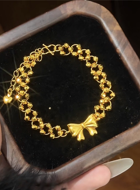 爆闪编制蹦迪珠双面蝴蝶结手链女