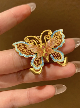 重工珐琅花丝蝴蝶吊坠女配饰999黄金色高级感新中式国风锁骨项坠