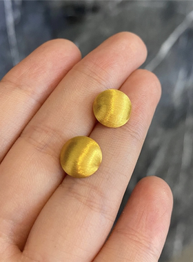 古法细闪拉丝半圆球耳钉女仿黄金