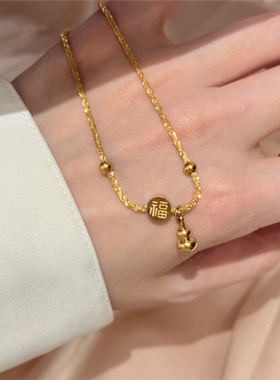 爆闪麻花链福字圆牌葫芦脚链女