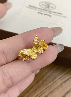 高颜值超美爆闪点钻蝴蝶花朵戒指