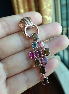 925银玫瑰金碧玺全新现货吊坠