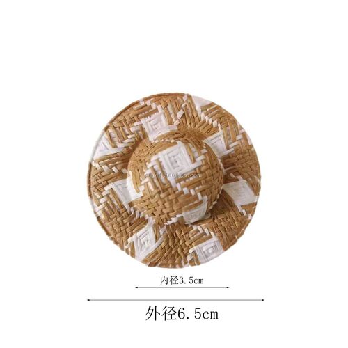 格子拼色花艺编织小草帽 仿草编帽 工艺装饰 娃娃玩具帽子DIY配件 - 图0