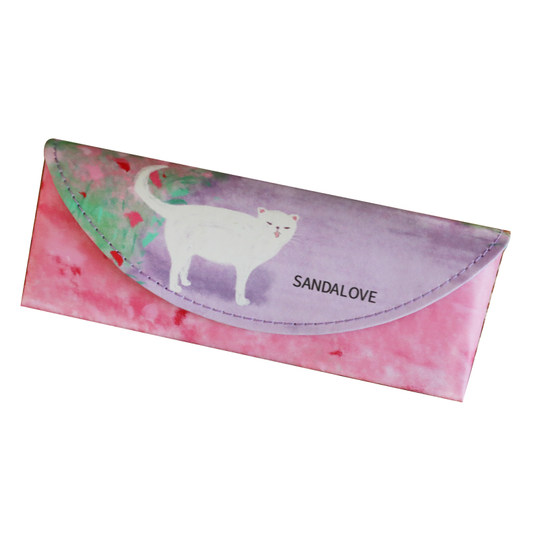 眼镜盒PU手工复古高档小猫花粉紫色近视眼镜收纳盒简约便携抗压女