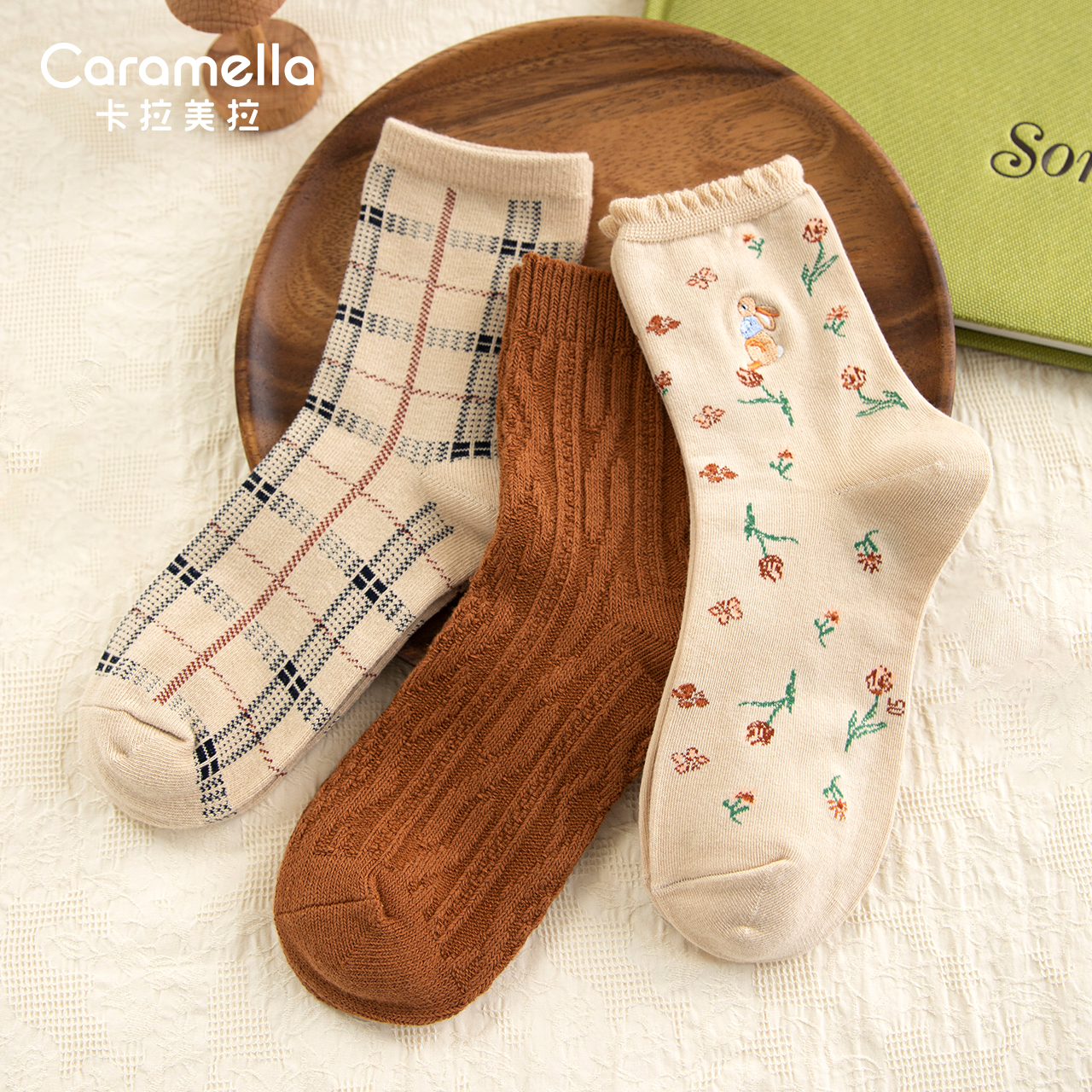 caramella服饰旗舰店caramella袜子女ins潮秋冬季可爱日系中长筒韩国网红百搭卷边棉袜1