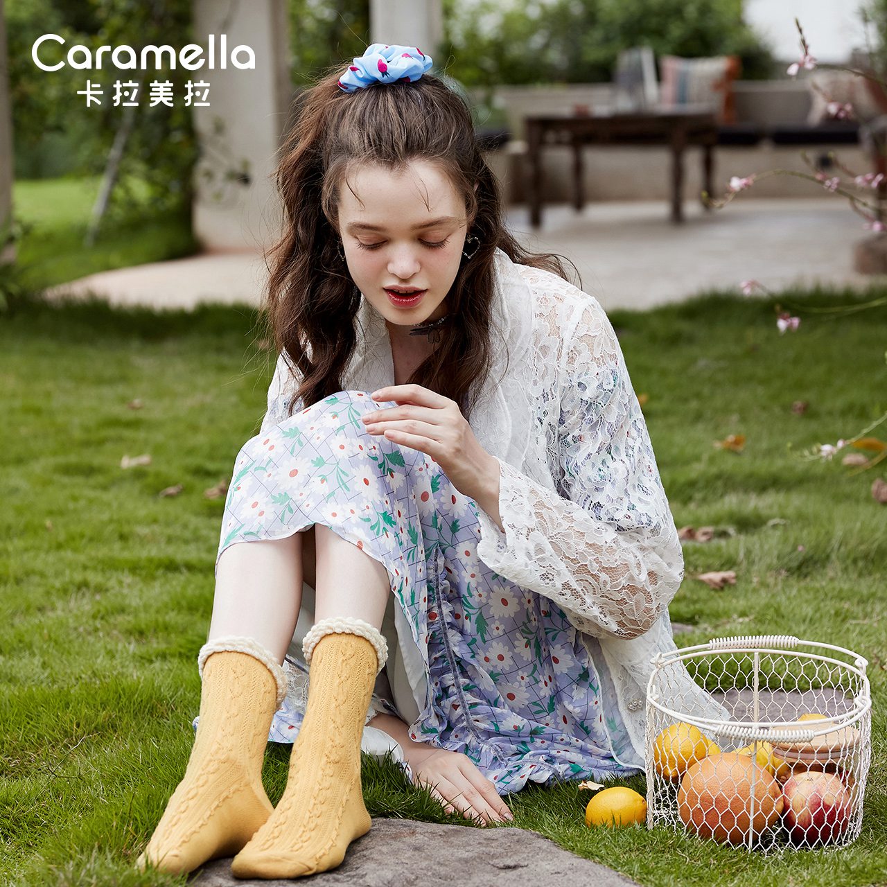 caramella服饰旗舰店caramella袜子女ins潮秋冬森系复古中长筒韩版花边格子百搭棉袜1