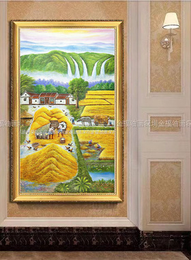 手绘丰收竖版深圳挂画稻谷田园