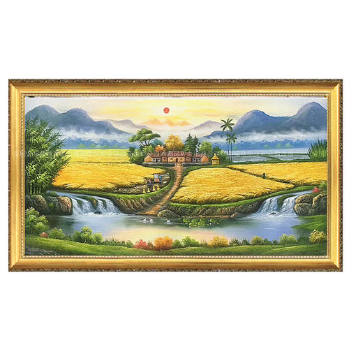 手绘新中式田园丰收图稻田风水风景油画聚宝盆客厅办公室家居挂画 - 图3