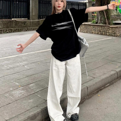 大码高街纯棉短袖T恤女2025夏季宽松oversize小个子胖mm黑色上衣 - 图3