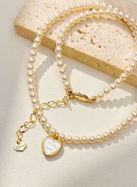 2024新款简约贝壳爱心珍珠项链小众设计感锁骨链个性时尚百搭颈链