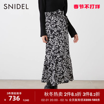 SNIDEL2023 Autumn Winter New temperament elegant High waist belt printed fish tail half body dress SWFS235021