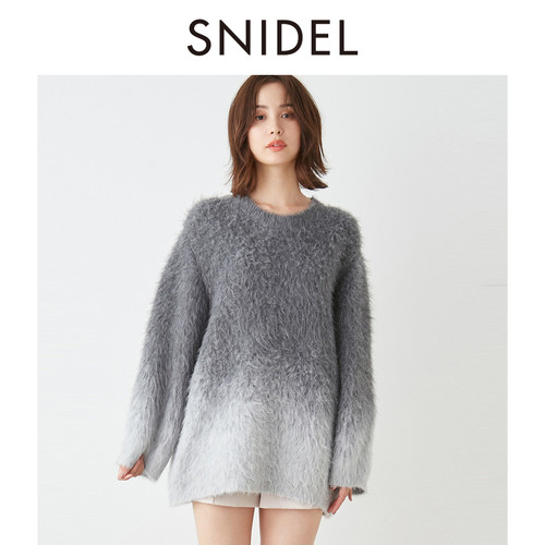SNIDEL秋冬款甜美百搭圆领渐变毛绒感针织连衣裙SWNO244174 - 图1