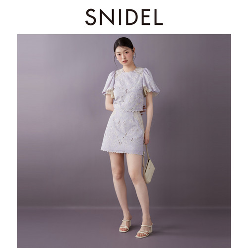 SNIDEL春夏款优雅泡泡袖蕾丝刺绣钩花衬衫上衣SWFB252110 - 图0